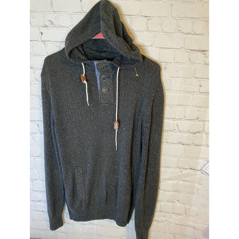 Men's Long Sleeve Gray Knit Hoodie Cotton‎ Blend Size Medium